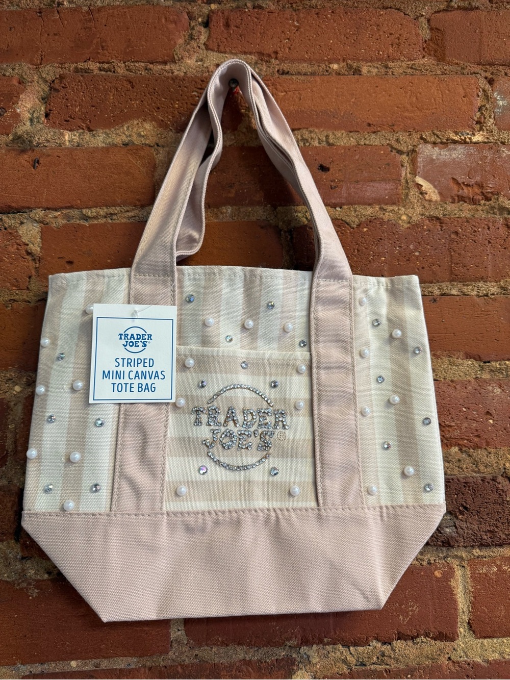 Pink and Cream Striped Mini Canvas Tote Bag
